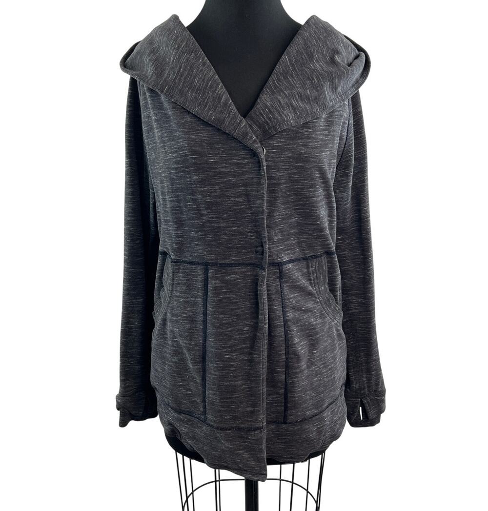 LULULEMON Black Gray Find Your Center Wrap Jacket Hoodie Thumb Hole Sleeve Sz 4